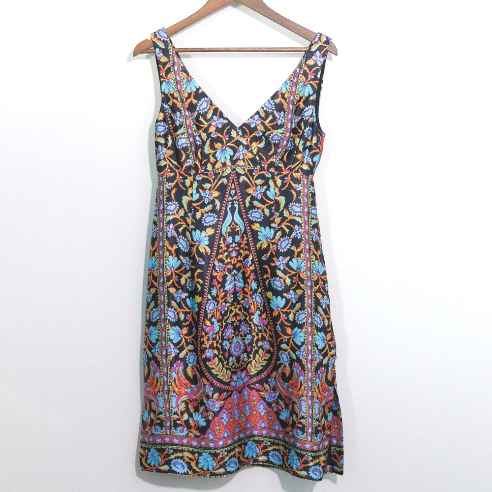 Nanette Lepore Womens 6 Paisley Peacock Print V-Neck Sheath Dress NYC Made